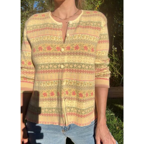 Vintage 90s Fair Isle Knit Cardigan, Talbots Petite (Made in Hong Kong) - Picture 6 of 7